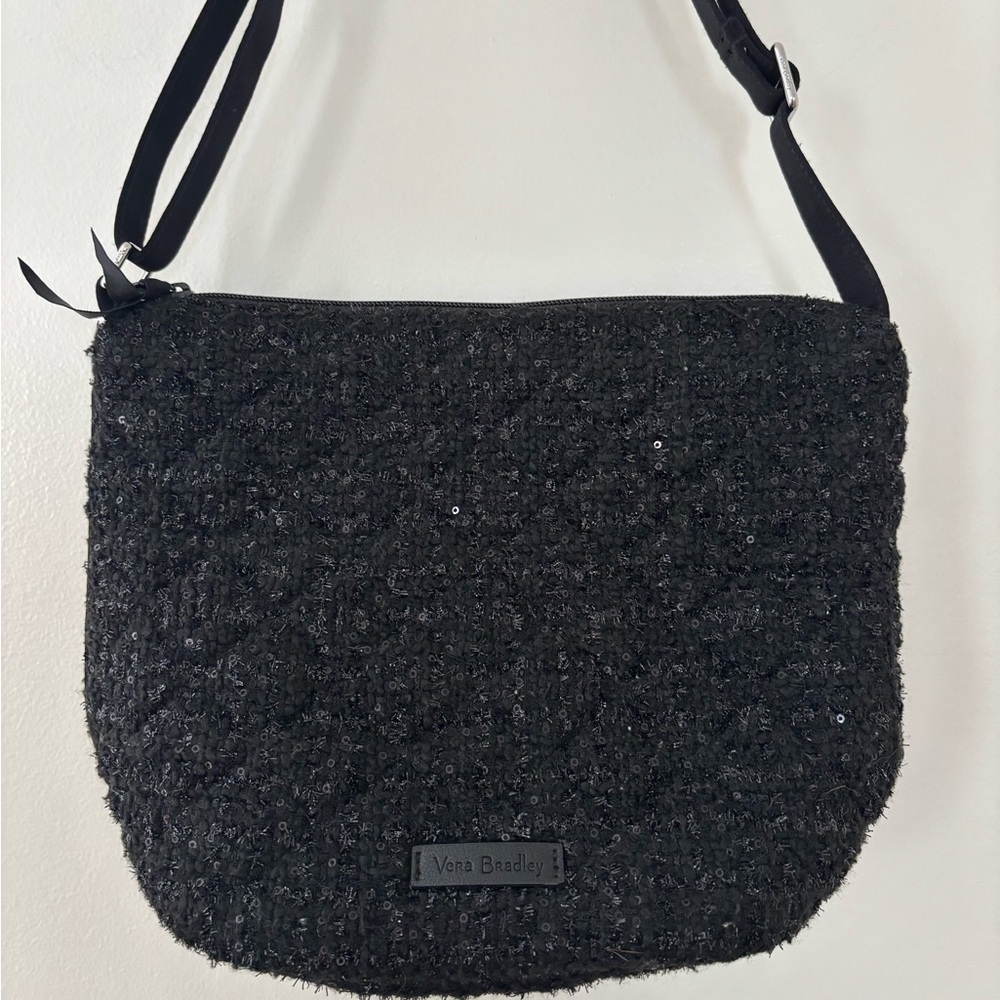 Vera Bradley Shimmer Sequin Bucket Crossbody Black Purse EUC